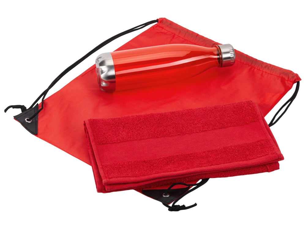 Спортивный набор с бутылкой и полотенцем Beginner, красный-2
