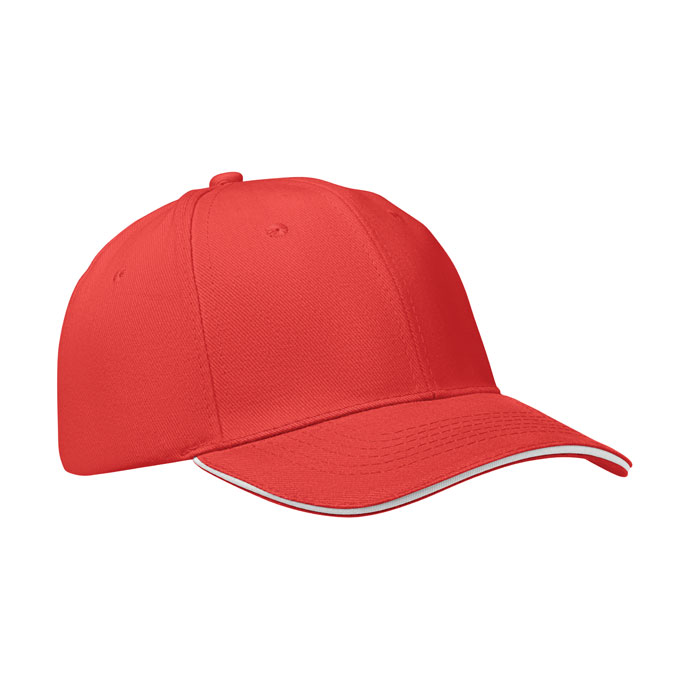 6 panel baseball cap, красно-белый-0