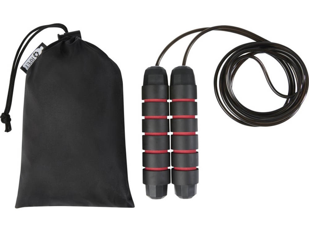 Austin, скакалка с мягкими ручками в чехле из переработанного PET-материала, красный-3