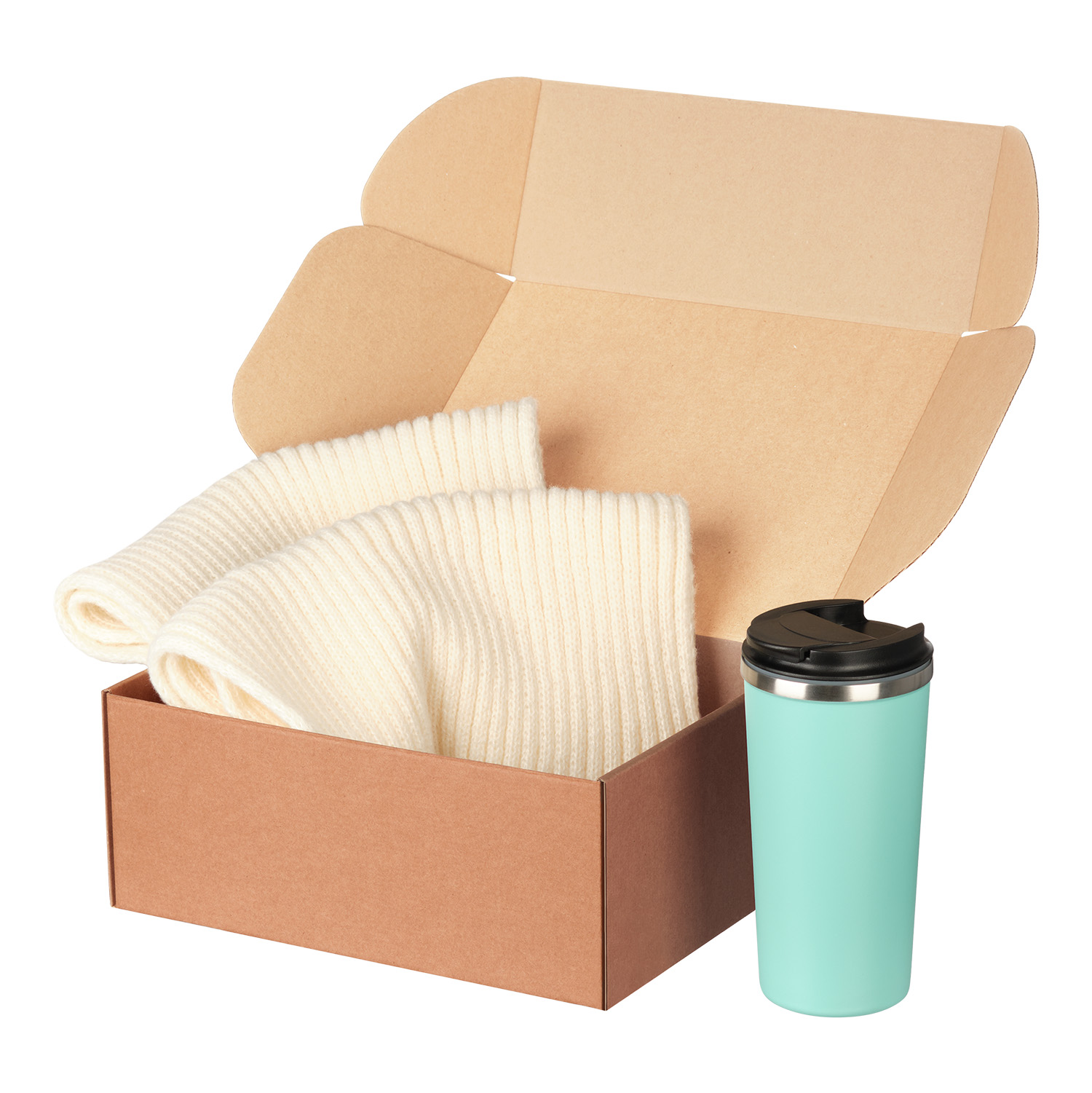 Подарочный набор Форгес (Forges), бежевый/аква (шарф, термокружка)-0