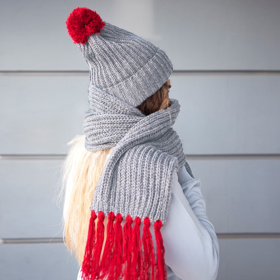 Шапка и шарф GoSnow с ярким помпоном и кисточками, красный-5