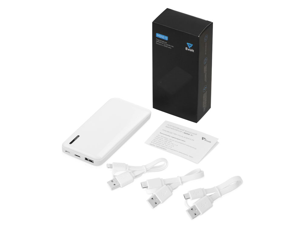 Внешний аккумулятор Evolt Mini-5, 5000 mAh, белый-2