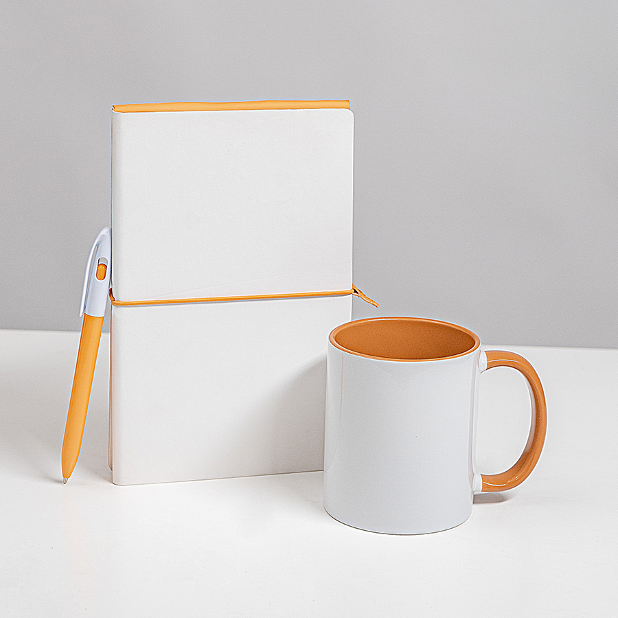 Набор подарочный WHITE VEIL: блокнот, ручка, кружка; белый/оранжевый, белый, оранжевый-1