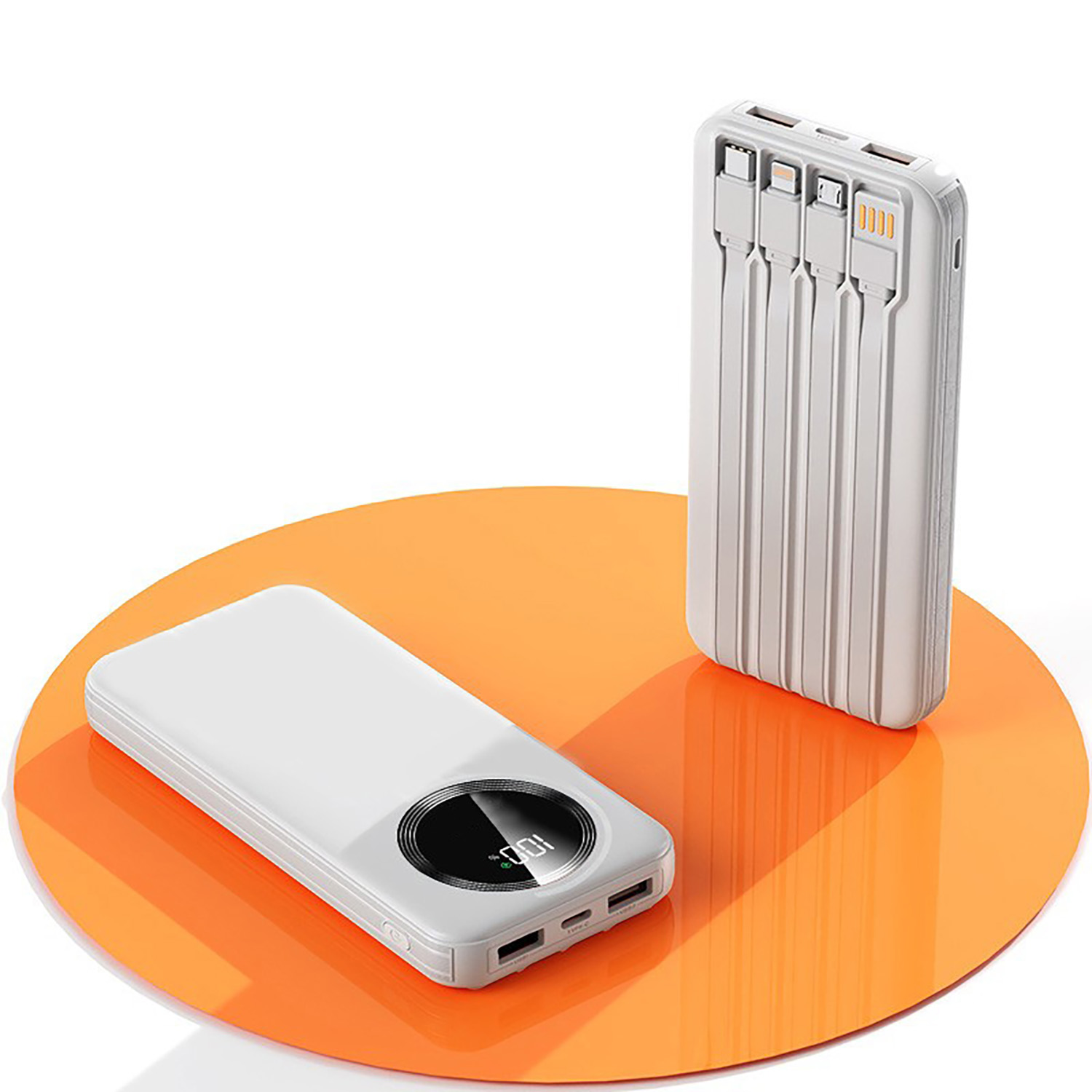 Зарядное устройство "Phantom" 10000 mAh с 4мя встроенными кабелями и цифровым индикатором заряда-1