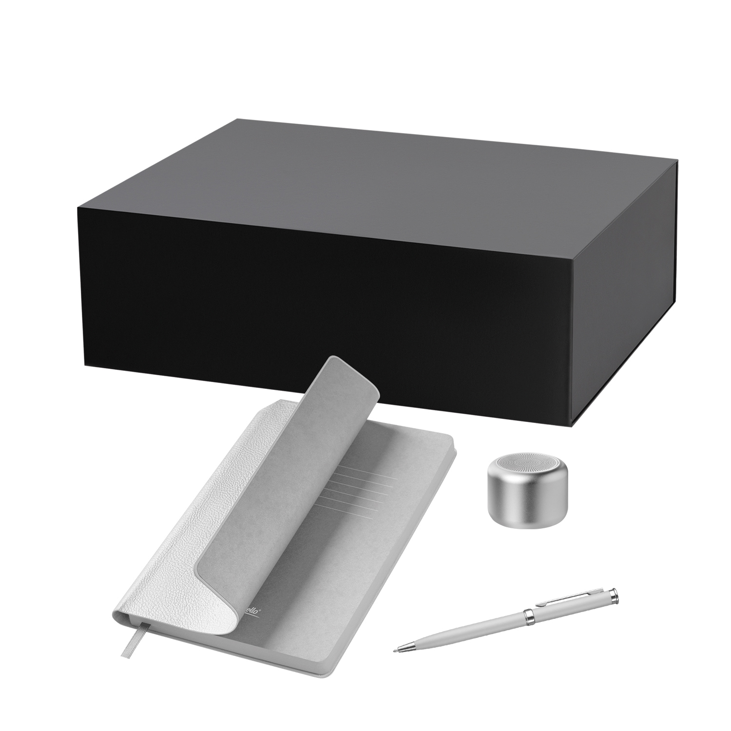 Подарочный набор Пэшн, Молто (Passion, Molto), серебряный (колонка, ежедневник, ручка)-0