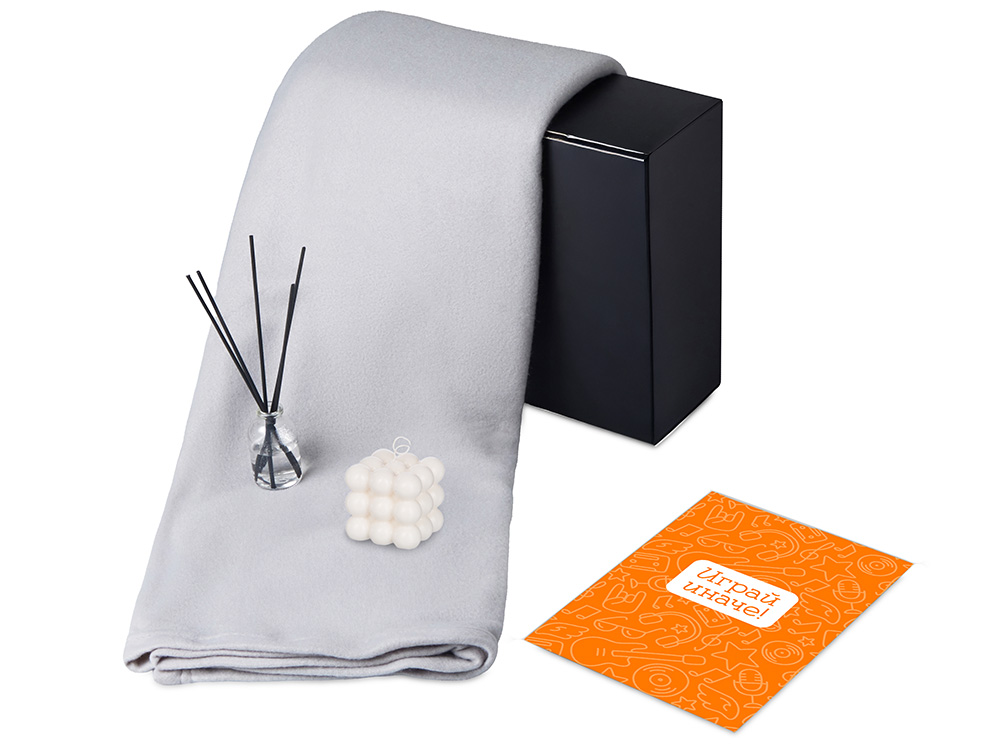 Подарочный набор с пледом, свечой и диффузором, серый-1