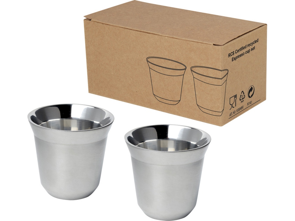 Duo набор чашек для эспрессо из нержавеющей стали, сертифицированный согласно RCS, 80 мл - Серебряный-0