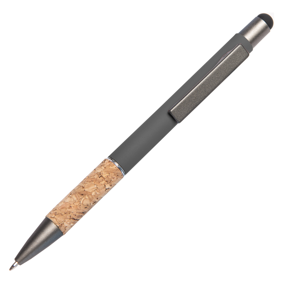 Ручка шариковая FACTOR GRIP со стилусом, серый меланж, темно-серый-0