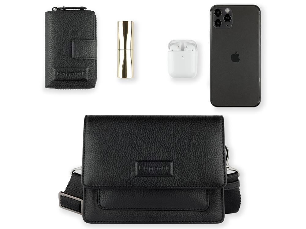 Сумка через плечо женская BUGATTI Elsa, чёрная, воловья кожа/полиэстер, 18,5х8,5х14,5 см-10