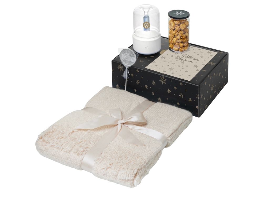 Подарочный набор с пледом, увлажнителем и попкорном, бежевый-0