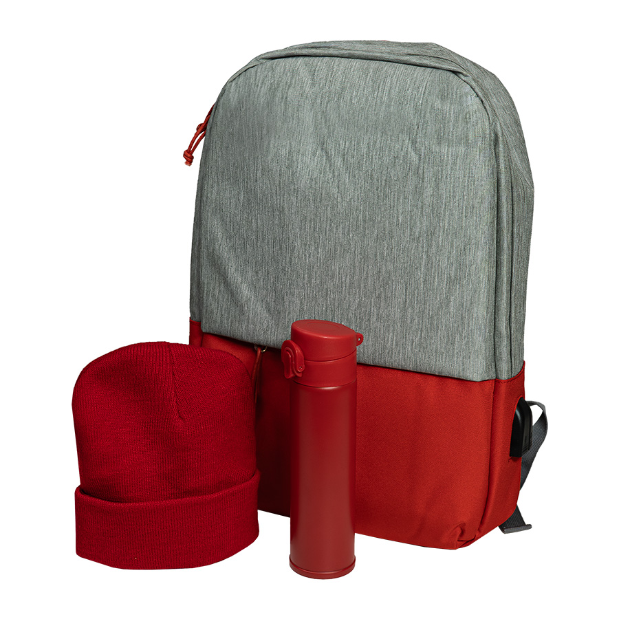 Набор подарочный MYWAY: шапка, термос, рюкзак, красный, красный-0