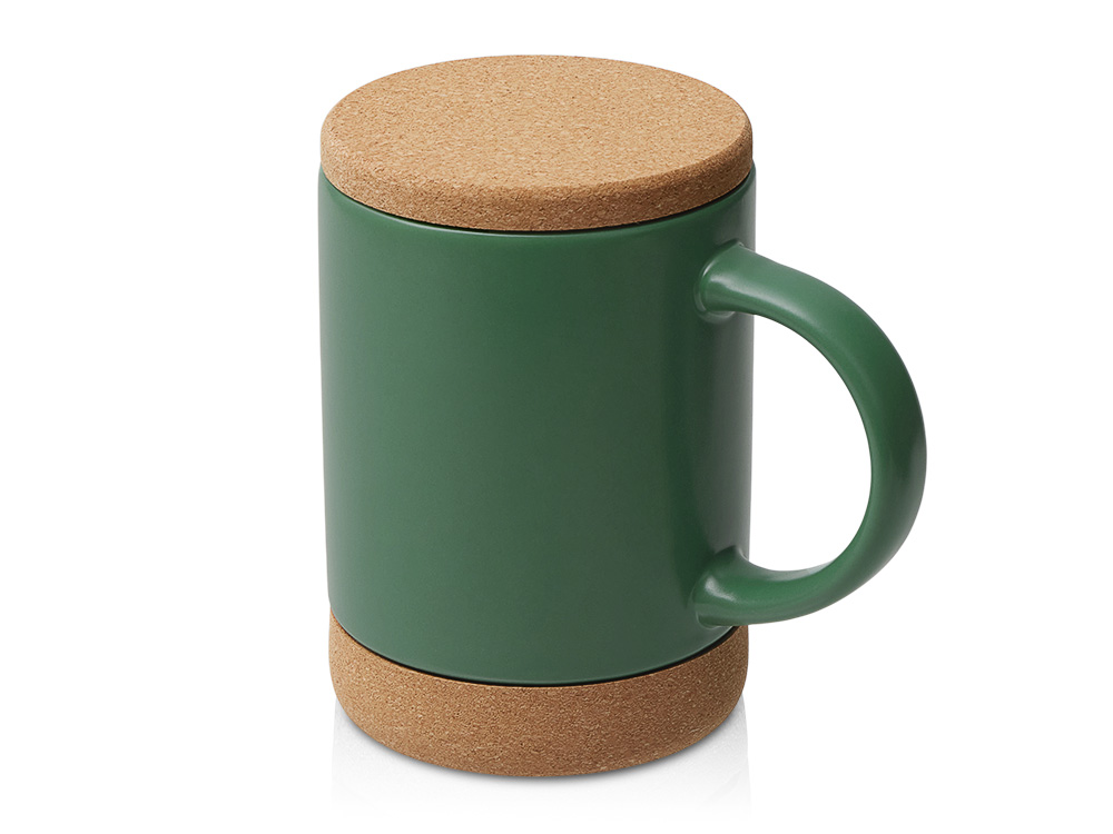 Кружка 450 мл с пробковым дном с крышкой Корк & Бон, глубокий зеленый-0