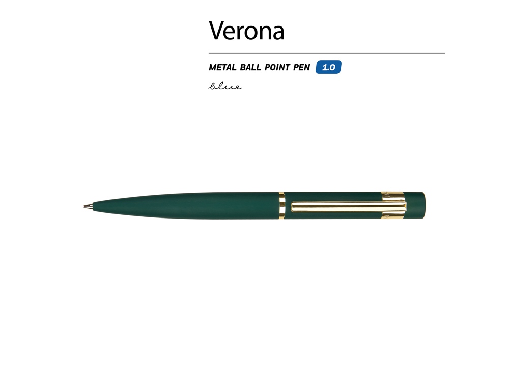 Ручка металлическая шариковая Verona, софт-тач, 1.0 мм, зеленый-1