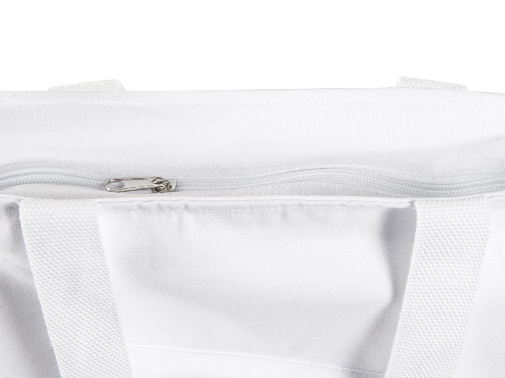 Сумка на молнии Zipper из хлопка 280 г c карманом на молнии спереди, белый-6