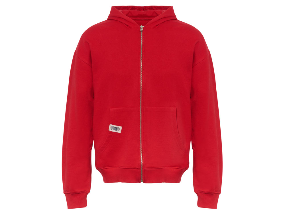 Толстовка оверсайз с капюшоном на молнии Monaco, красный, лейбл, бренд тайп и термотрансфер-0