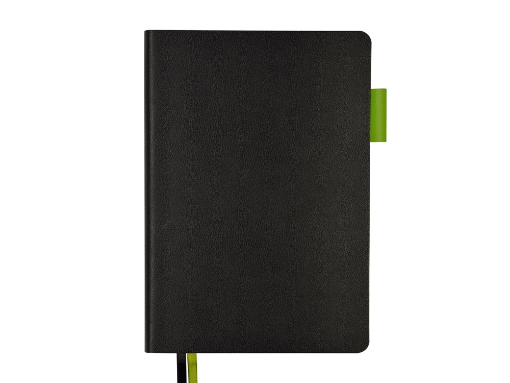 Ежедневник А5 датированный Boston 2026, черный с салатовым обрезом-1