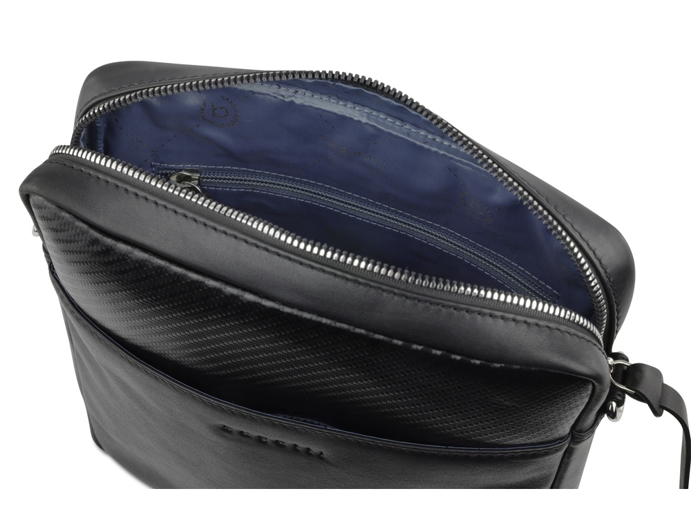 Сумка наплечная мужская BUGATTI Comet, чёрная, воловья кожа/полиэстер, 23,5х5х26 см-3