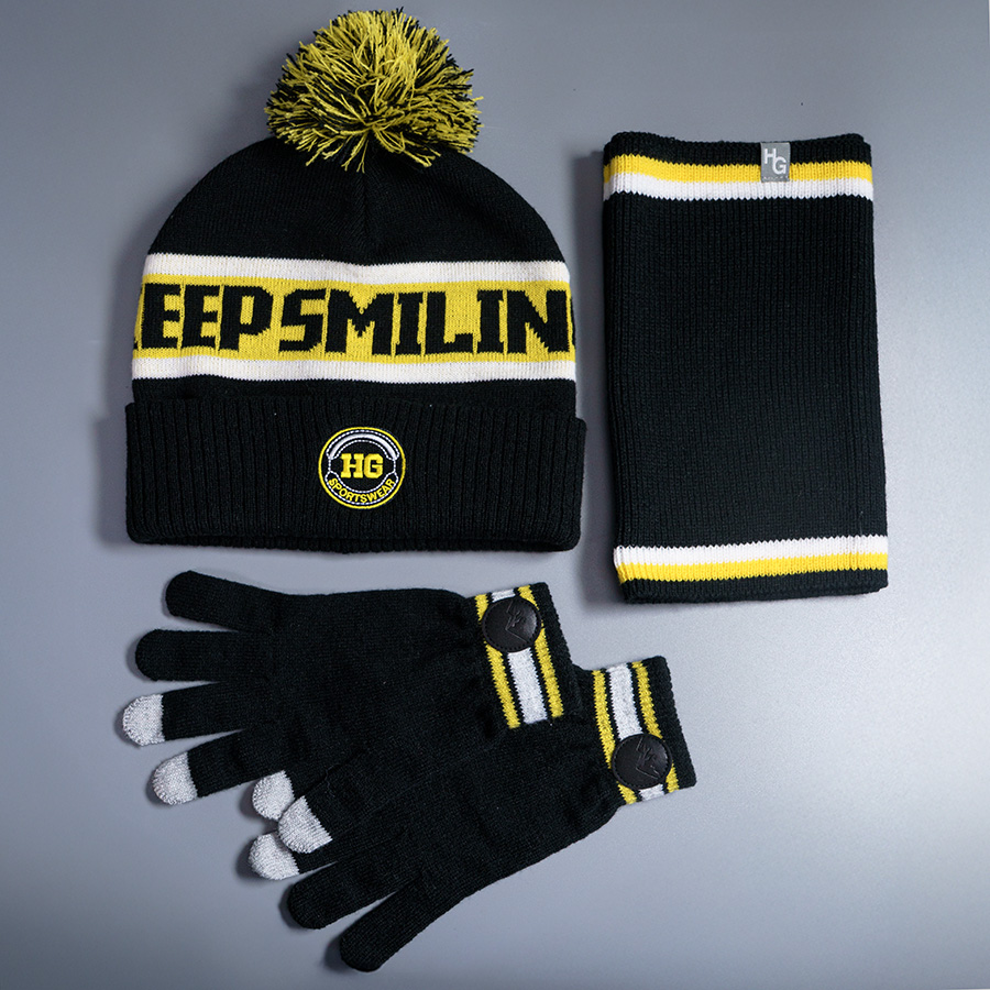 Образец вязанные перчатки с сенсорными пальцами CUSTOM MERCH, 100% аркил, черный, желтый-2