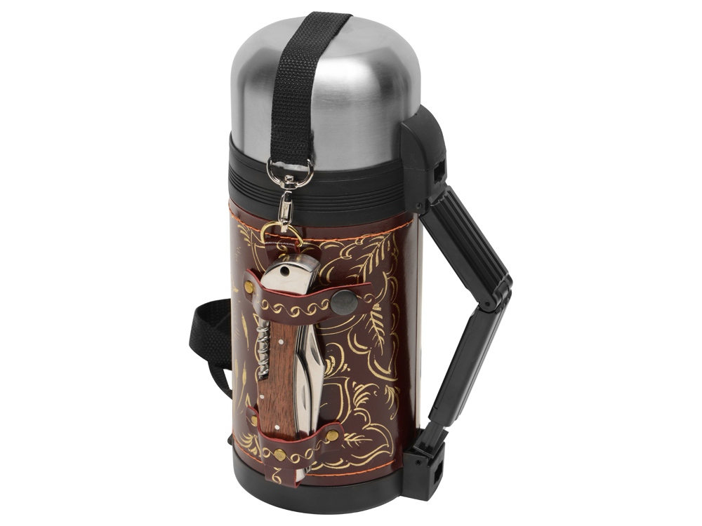 Термос в кожаном чехле, 1,2л, бордовая кожа-3