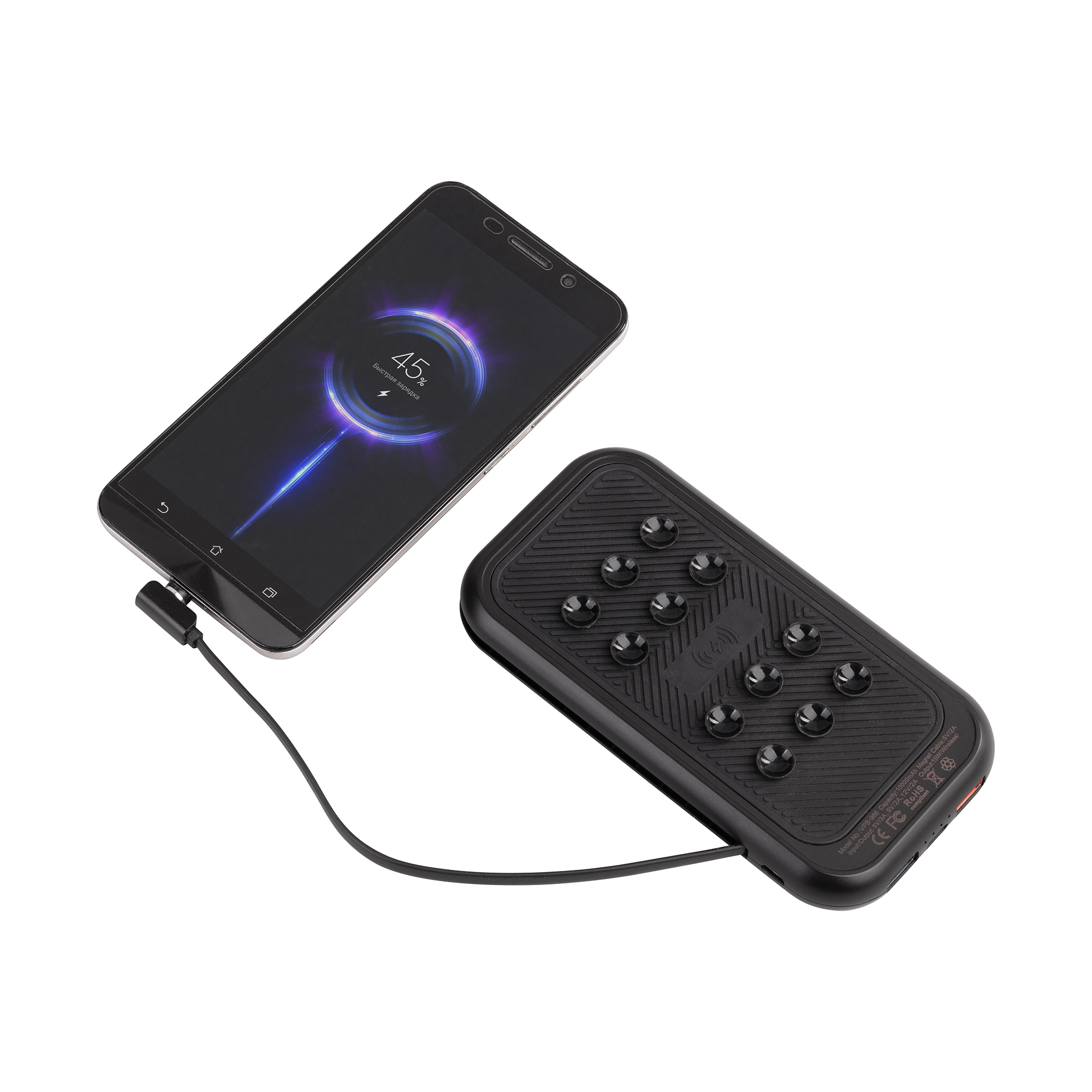 Беспроводное ЗУ "Fast & Furious", 10000 mAh, с быстрой (22.5W/15W) зарядкой, с магнитным кабелем и набором переходников, с подсветкой логотипа-4