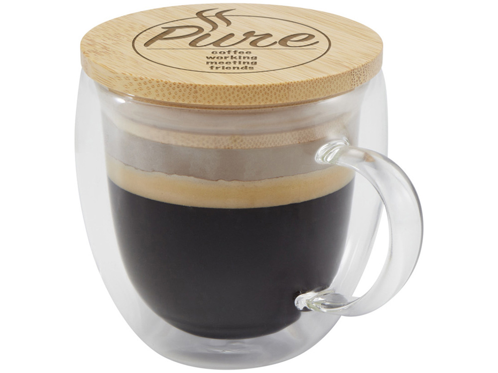 Стеклянная кружка Lenora емкостью 250 мл с бамбуковой крышкой - прозрачный-4