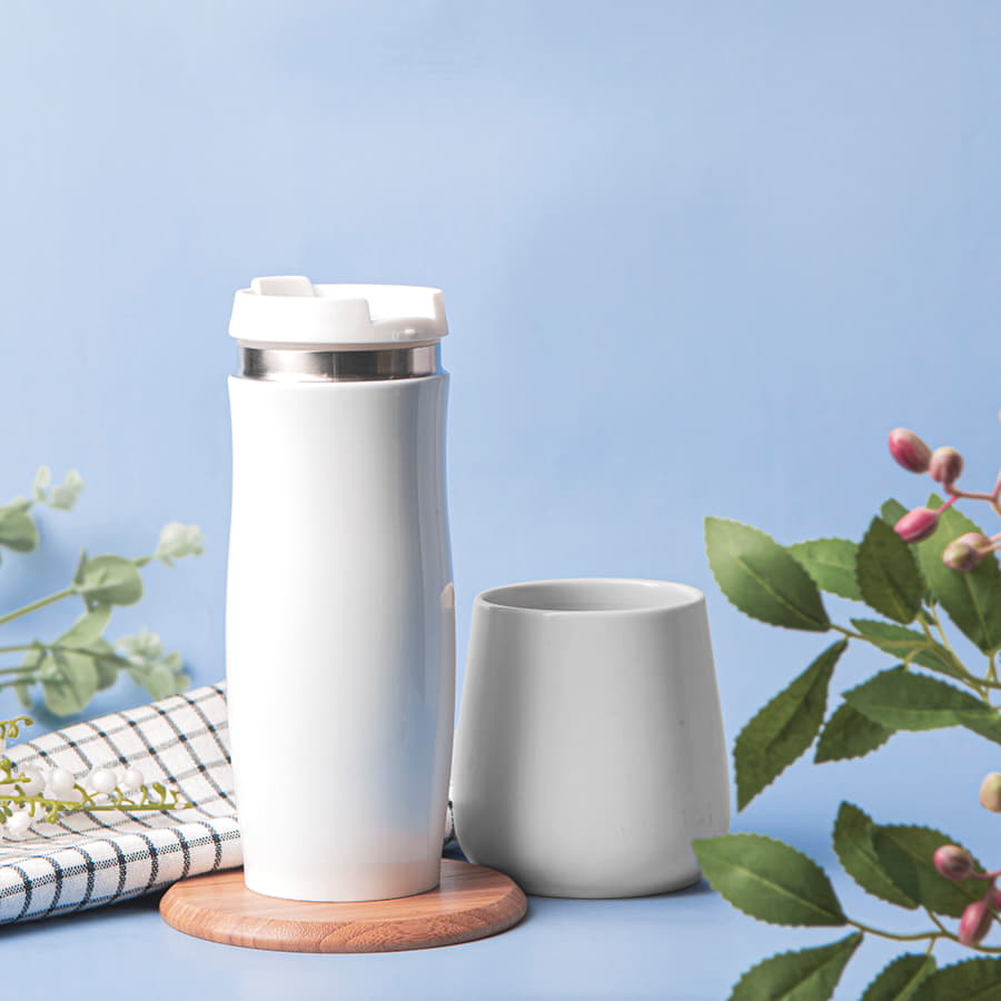 Термокружка вакуумная дорожная ФАНТАЗИЯ, белый-2