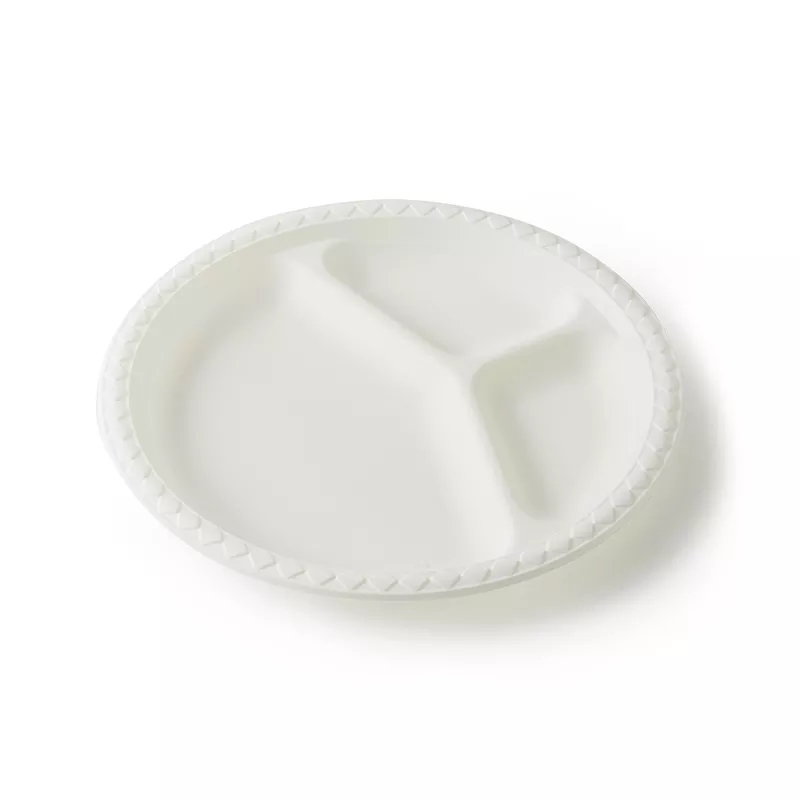 Круглая тарелка с разделением на 3 зоны из кукурузного крахмала 10 дюймов  , Белый-0