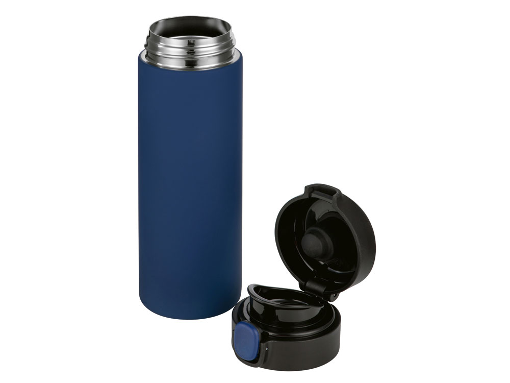 Вакуумная термокружка Waterline c кнопкой Guard, 400 мл, тубус, темно-синий-1