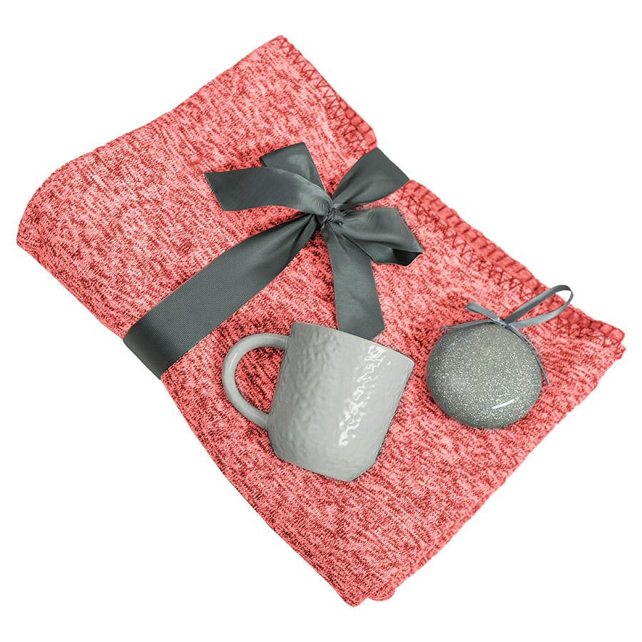 Подарочный набор HOLIDAY: плед, кружка, шар новогодний, коробка; красный, ярко-красный-1