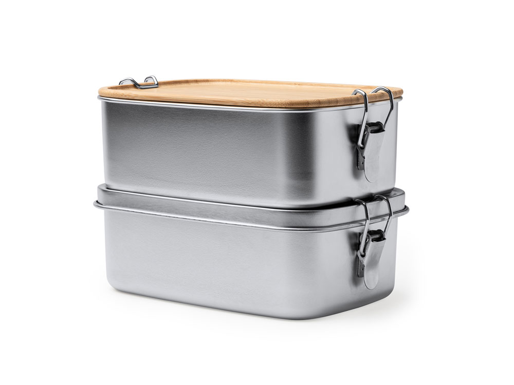 Ланч-бокс DAIKON из нержавеющей стали 304 с бамбуковой крышкой, серебристый/бежевый-2