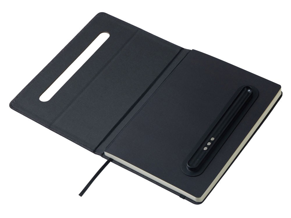 Набор блокнот А5 с магнитным держателем для ручки и подставкой для телефона и металлической шариковой ручкой NotaBene, черный-4