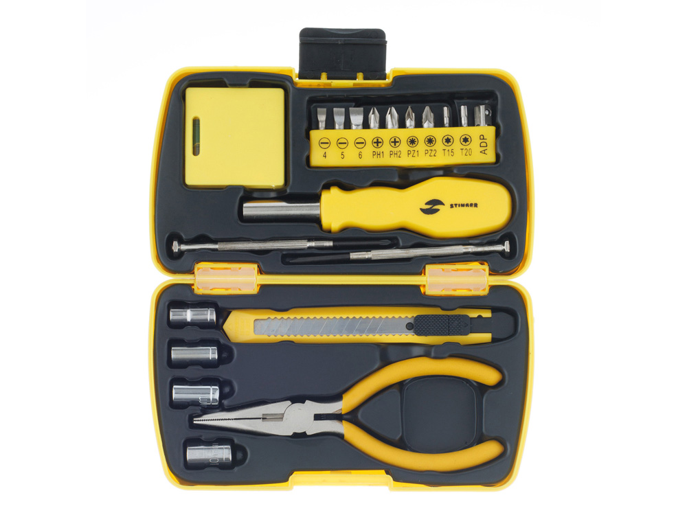 Набор инструментов Stinger, 20 инструментов, в пластиковом кейсе, 160х90x40 мм, желтый-3
