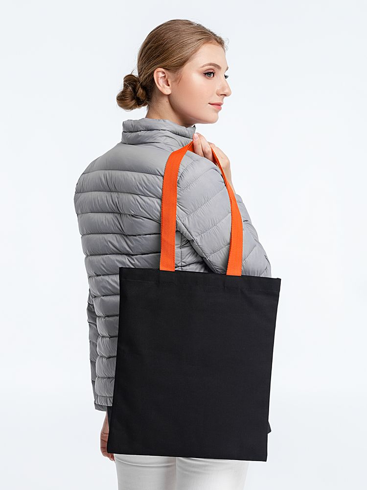 Холщовая сумка BrighTone, черная с оранжевыми ручками-5