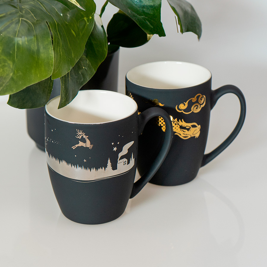 Кружка "Sweet" зеркало серебро с прорезиненным покрытием, 350 мл, фарфор, черный, зеркало серебро-3