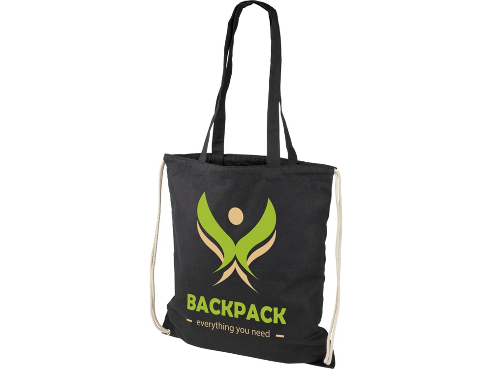 Рюкзак со шнурком Eliza из хлопчатобумажной ткани плотностью 240 г/м2, черный-4