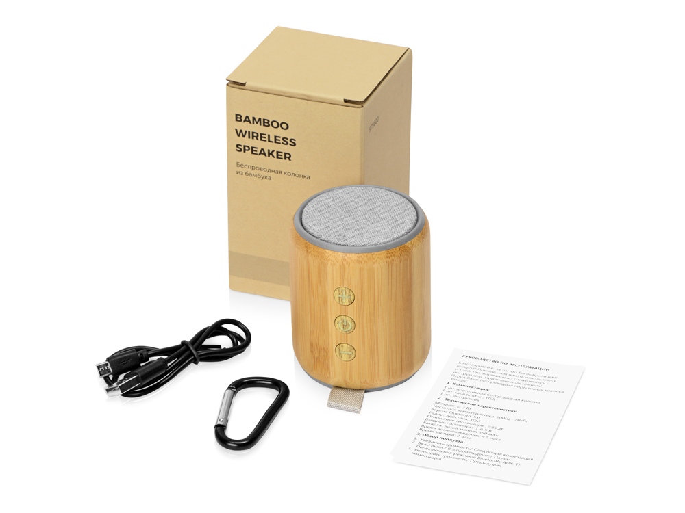 Портативная колонка из бамбука Bongo, натуральный-2
