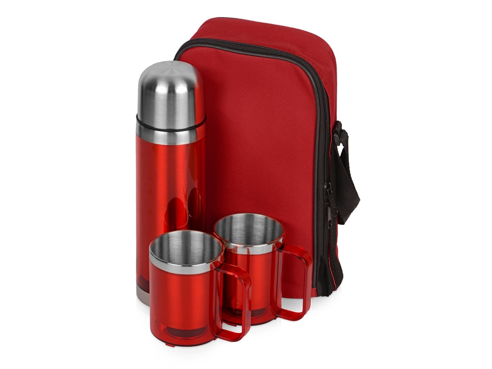 Набор Походный с чехлом: термос, 2 кружки, красный-0