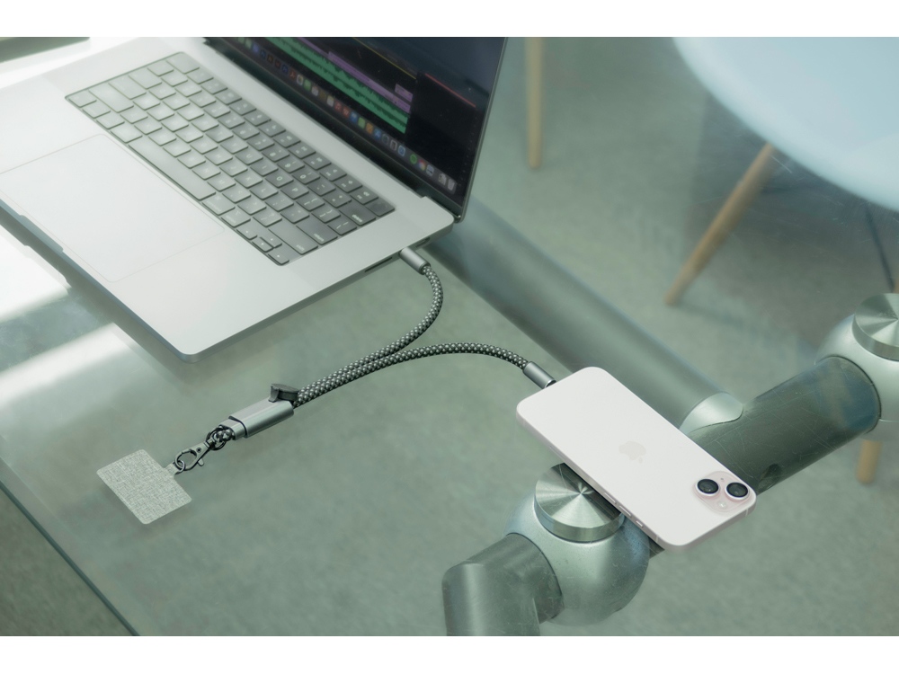 Ремешок-держатель для телефона с зарядным кабелем USB-C - USB-C Lany Wristband Charge Eco, серый-13