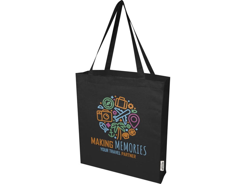 Madras эко- сумка с ластовицей из переработанного хлопка, сертифицированного согласно GRS, плотностью 140 г/м² - сплошной черный-5