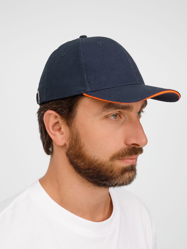 Бейсболка Buffalo, темно-синяя с неоново-оранжевым-3