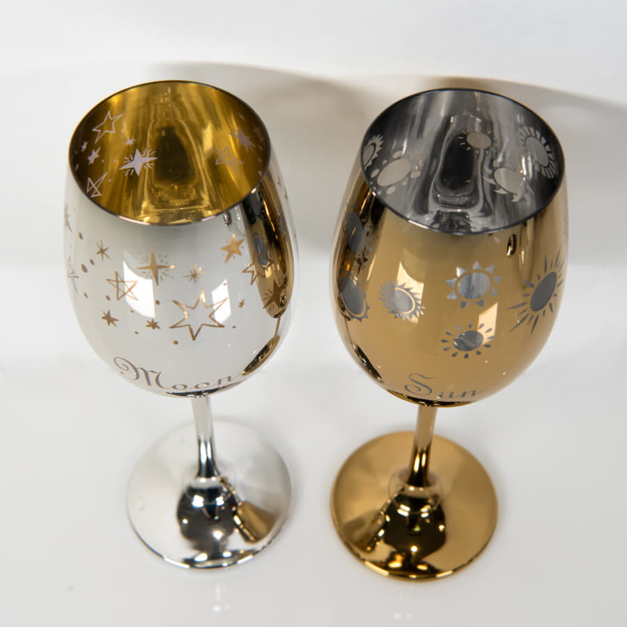Бокалы для вина 2 штуки MOONSUN, золотой и серебяный, 22,5х24,8х11,9см, стекло, серебристый, золотистый-4