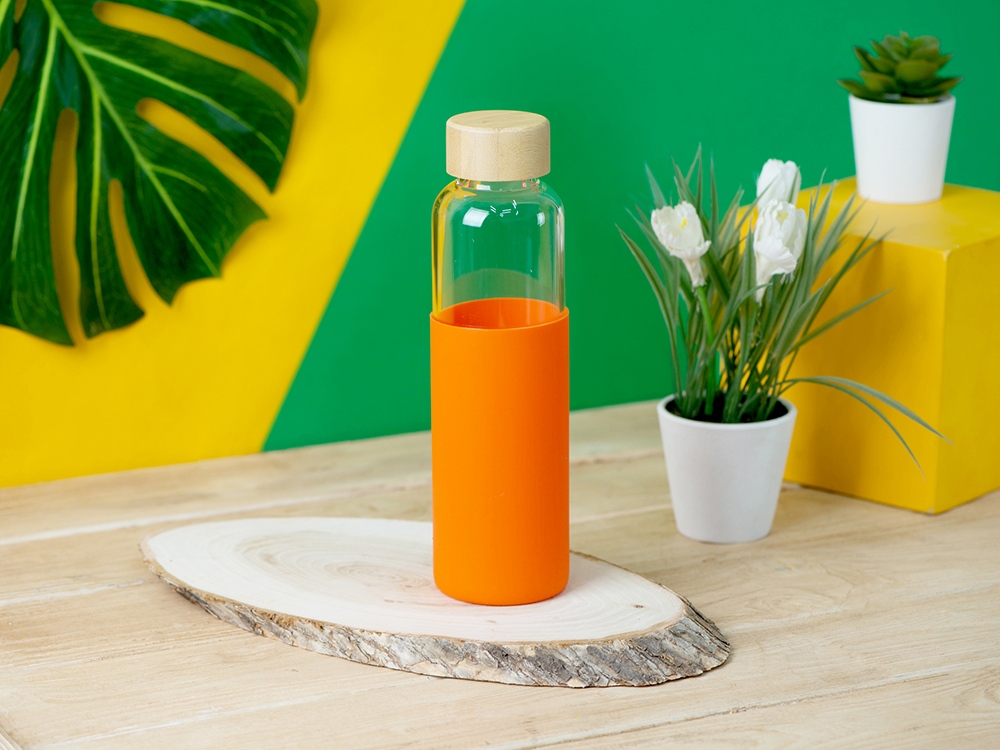 Бутылка для воды стеклянная Refine, в чехле, 550 мл, оранжевый-7