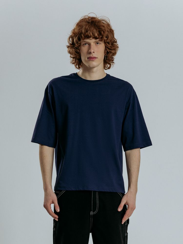 Футболка оверсайз унисекс Base Space, темно-синяя-0