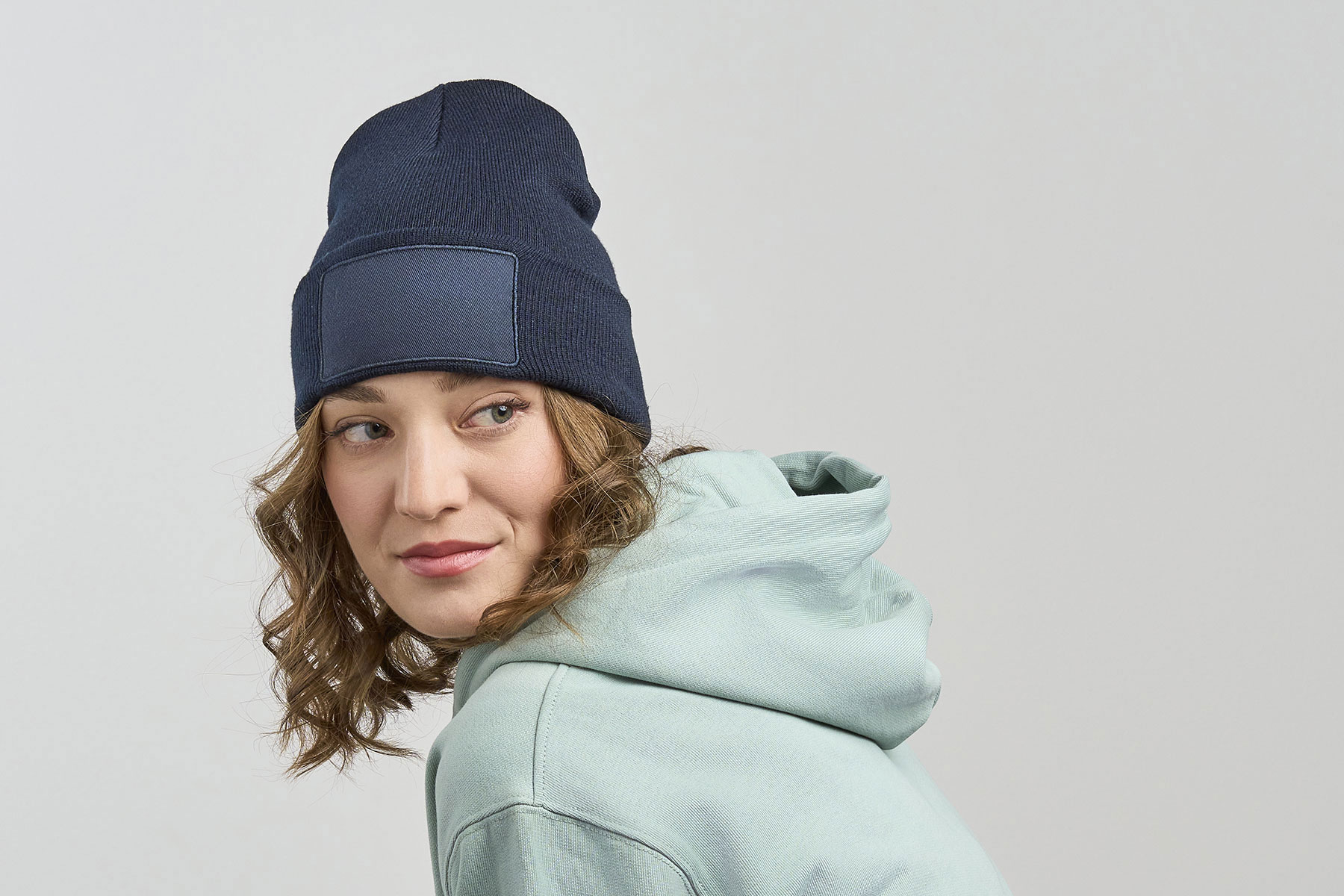 Шапка вязаная  двойная Wind-S с патчем, темно-синий-5