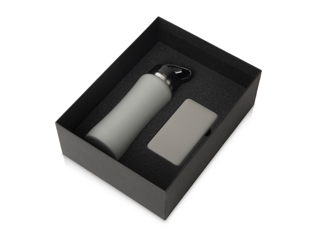 Подарочный набор с бутылкой для воды и повербанком С2, 10000 mAh, серый-0