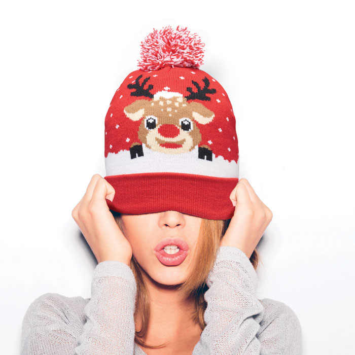 Шапка вязаная, красный-1