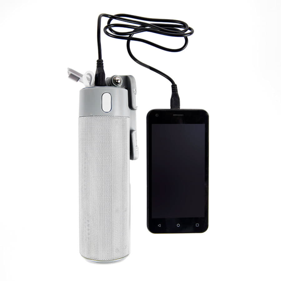 Bluetooth колонка TURBO TUBE с зарядным устройством (2000mAh) и моноподом , белый, серый-9