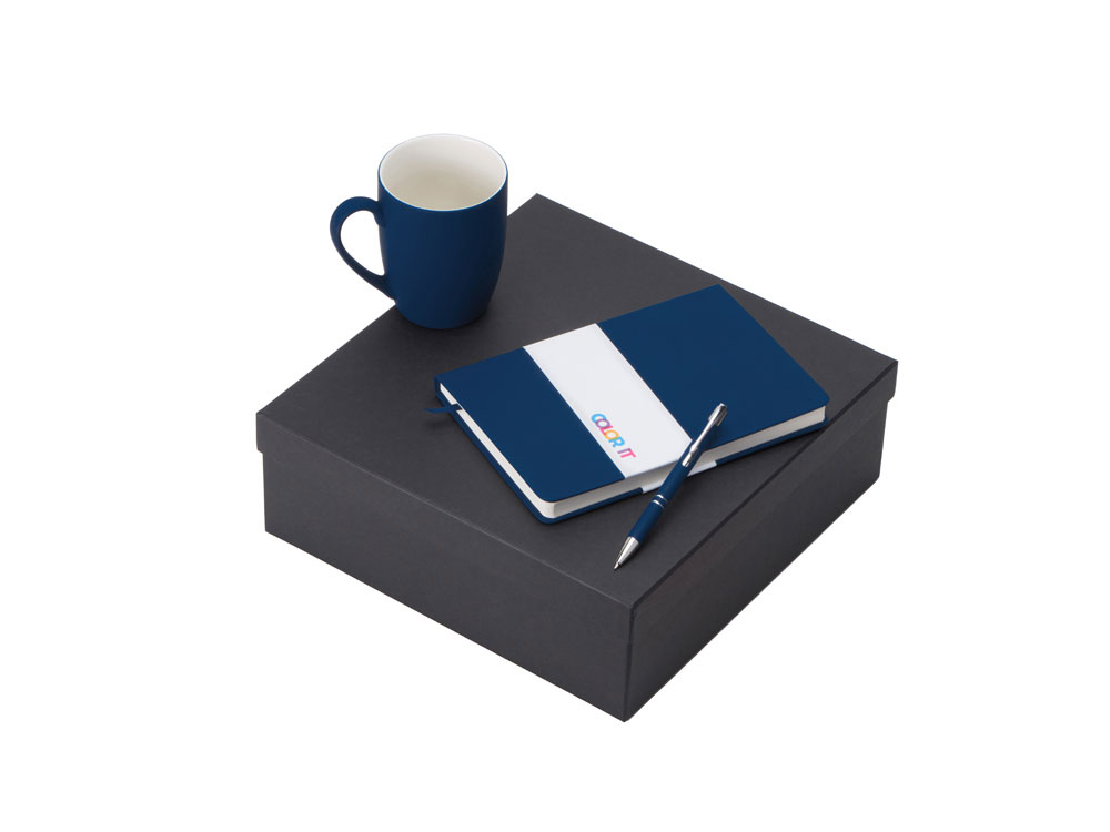 Подарочный набор с блокнотом С3, металлической ручкой и кружкой, темно-синий-0
