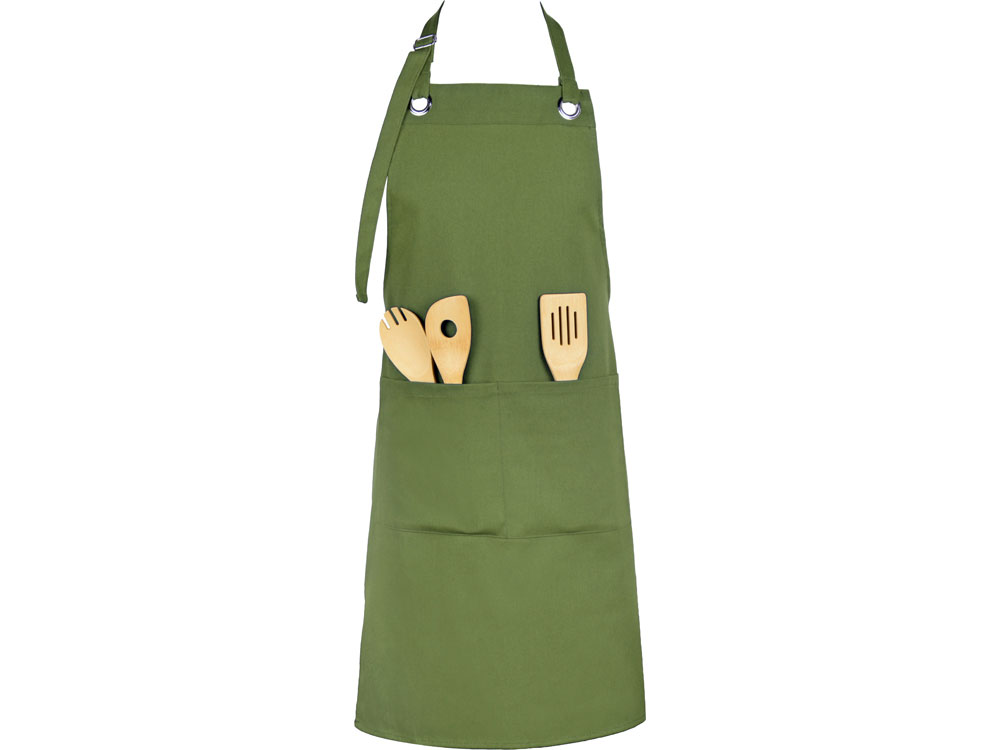 Хлопковый фартук Delight с карманом и регулируемыми завязками, хаки-1