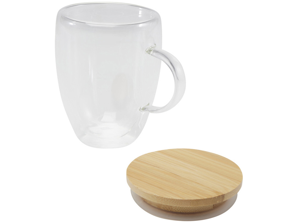 Стеклянная кружка Leona объемом 350 мл с бамбуковой крышкой - прозрачный-3